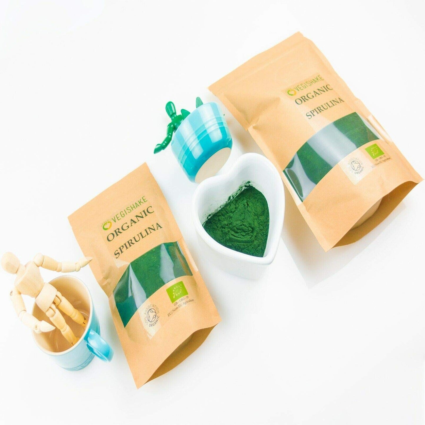 vegishake Organic Spirulina Powder High Grade Blue-Green Algae B Vitamins Omega 3 & 6 Minerals Antioxidants Vegan (500g)