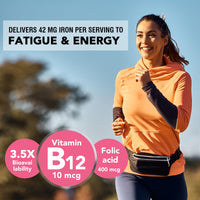 Liposomal Iron Supplement (as Ferrous Sulfate) with Folic Acid 400mcg and Vitamin B12 10mcg, Increase Iron Levels for Adults, Superior Absorbed and Stomach Friendly (60 Count (Pack of 2))