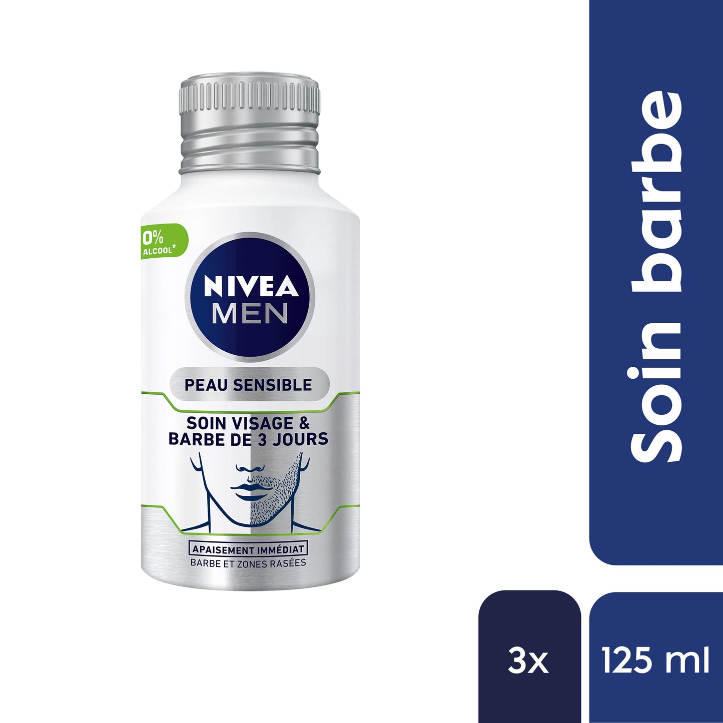 NIVEA MEN 3 Day Face & Beard Care (3 x 125 ml), Anti-Itch Soothing Care for Sensitive Skin, Softening Treatment 0% Alcohol for 3 Day Beards