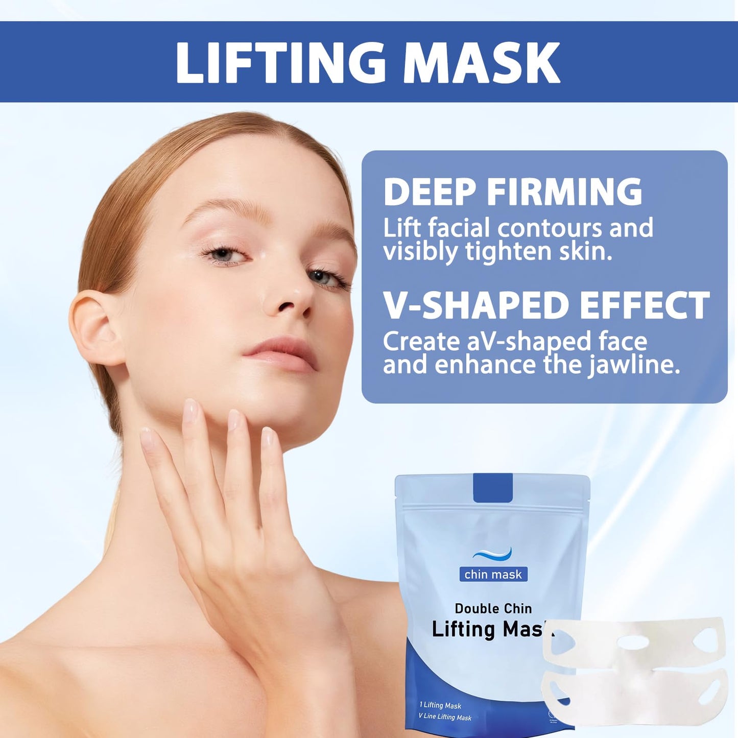 GMHLLES 3 Pieces Chinology Double Chin Lifting Mask, Chin Lift Mask, Moisturizes and Tightens the Skin, the Texture Is Light and Fits the Skin, and Changes the Jawline