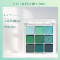 KKwoter Green Eyeshadow Glitter Green Eyeshadow Glitter Forest Emerald Green Christmas Makeup Palette - 9 Shades of Waterproof, Long-Lasting, Pressed Pigmented Eyeshadows