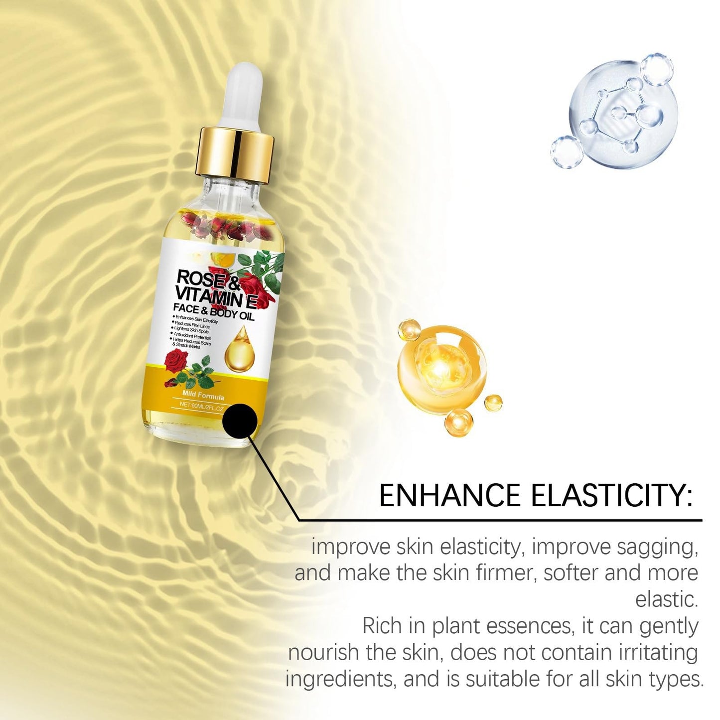 BigyQiu Rose Vitamin E Oil,Rose Vitamin E Face & Body Oil,Natural Rose Essential Oil for Scars,Rosehip Oil for Face,Body Oil for Dry Skin,Face Oil Anti-Ageing,Pure Vitamin E Oil,Reduces Fine Lines and Winkles