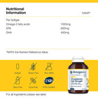 Metagenics OmegaGenics - High Strength Omega-3 Pure Fish Oil Supplement - 1000mg EPA & DHA - 60 Capsules