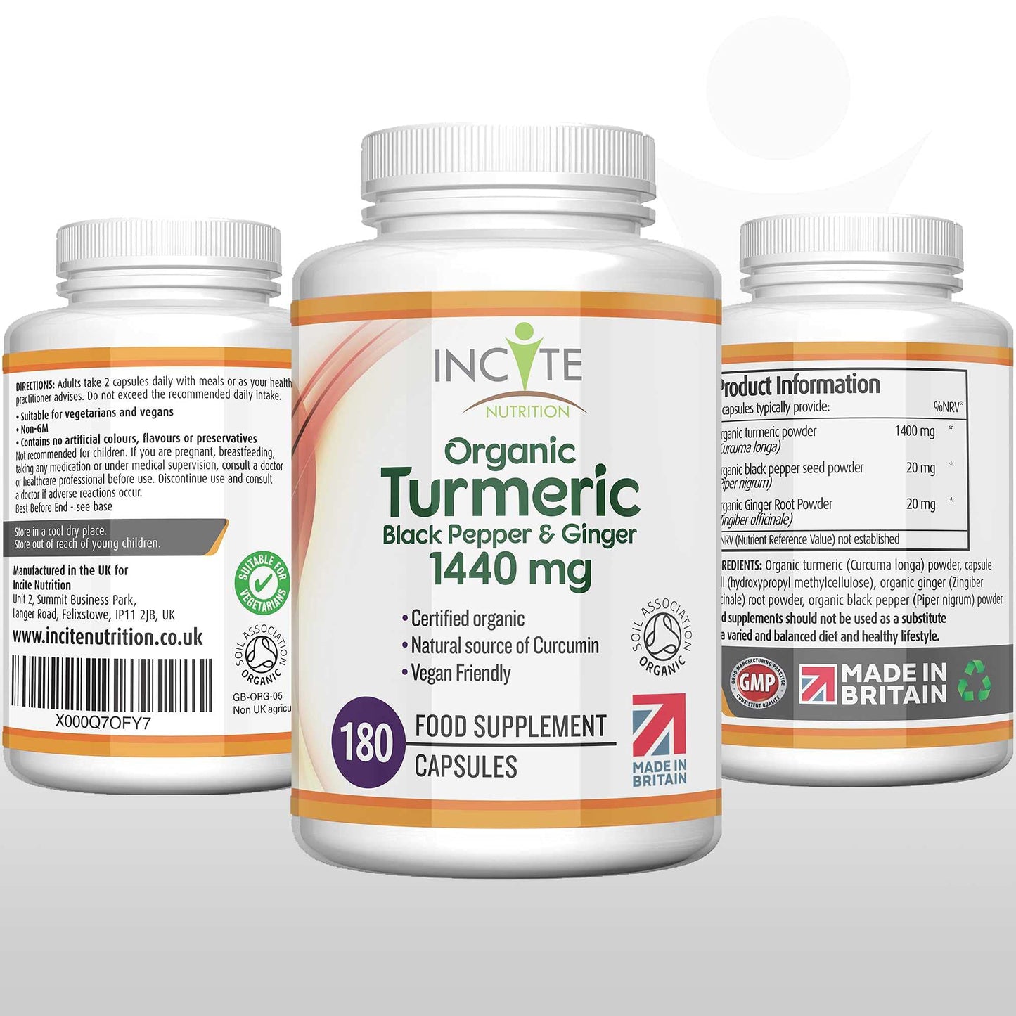 Organic Turmeric Curcumin 1440mg - 180 Premium Vegan Capsules - High Strength Quality Organic Turmeric Curcumin with Organic Black Pepper & Ginger