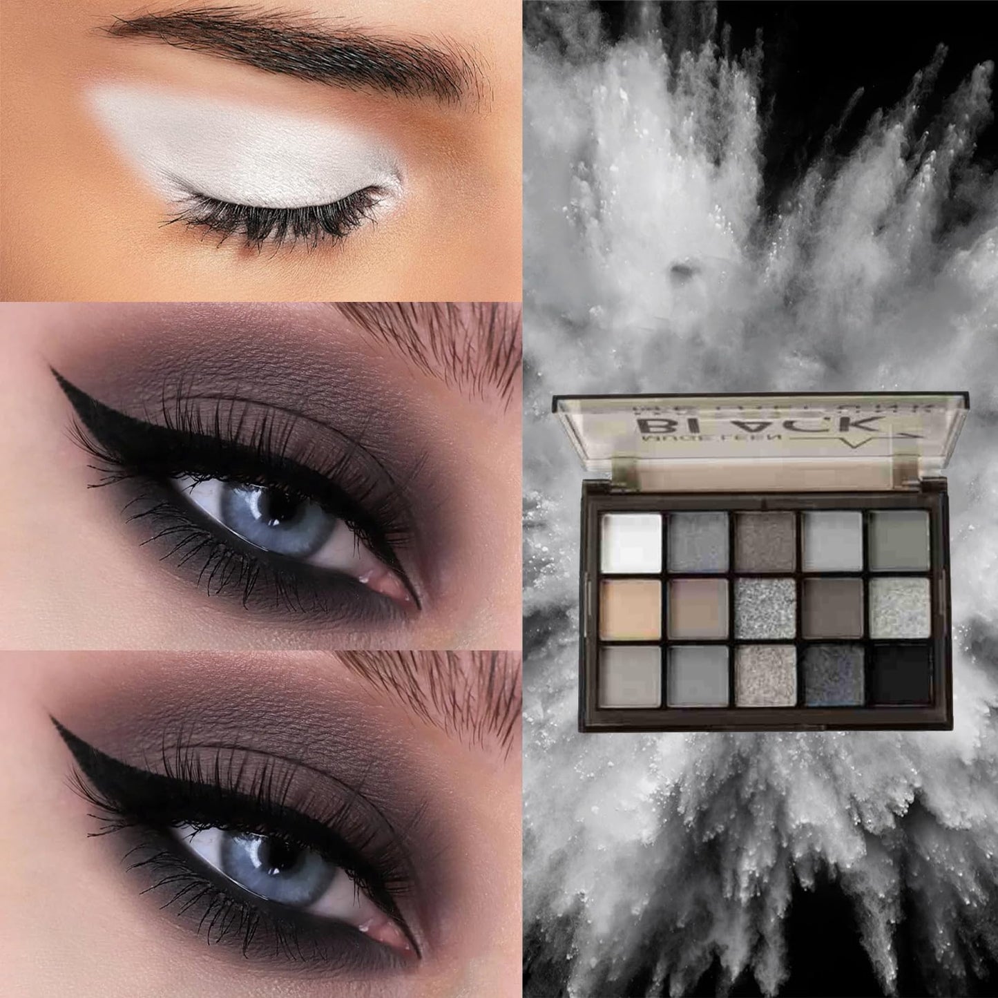 HAORQEE Black Eyeshadow Palette, Gothic Makeup Glitter Black White Grey Silver Eye Shadow Palette, Smokey Long Lasting Waterproof Highly Pigmented Eye Shadow Pallets Halloween Gifts for Women