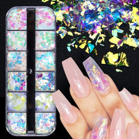 jmeowio Holographic Mermaid Nail Art Glitter Flakes JMEOWIO 12 Grids Holographic Nail Foil Gradient Bright Iridescent Ice Slag Nail Sequins Paillettes Summer Nail Art Decoration for Women Girls