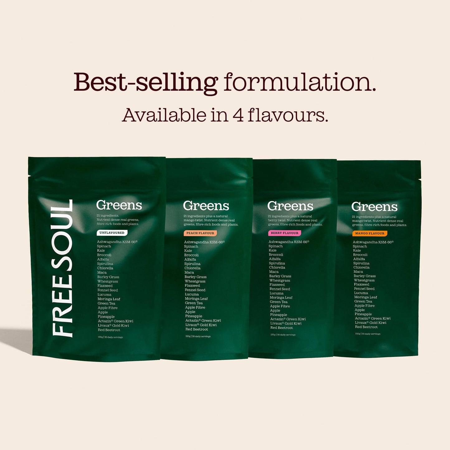 Free Soul Greens | 21 Advanced Greens, Superfoods, and Adaptogens Including KSM-66 Ashwagandha, Vegan & Gluten-Free, Advanced Natural Formula | UK Made | 30 Servings | Original Flavour