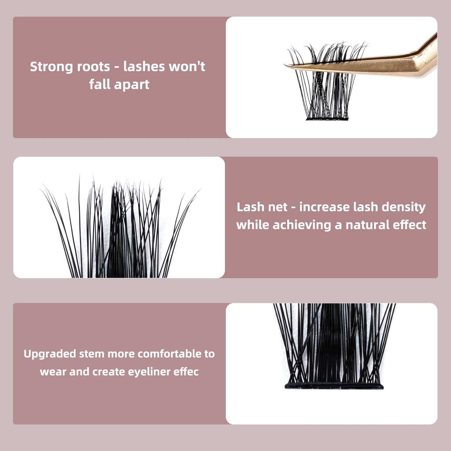 Cluster Lashes QUEWEL 72 Pcs Wide Stem Individual Lashes C/D Curl 8-16mm Length DIY Eyelash Extension False Eyelashes Soft for Personal Makeup Use at Home (natural03-C-10)