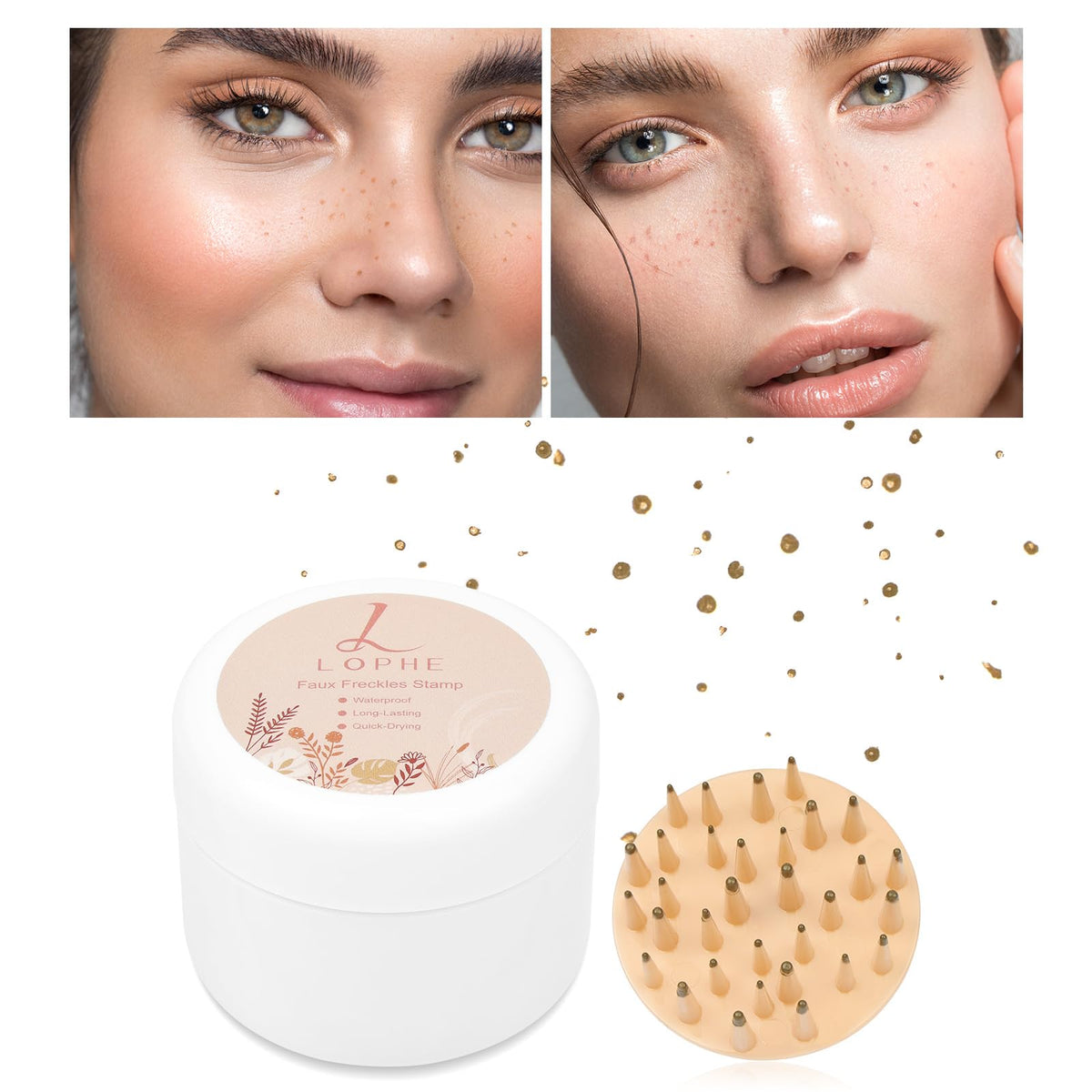 LOPHE Liquid Freckle Pen, Waterproof Freckle Stamp for Natural Sun-Kissed Makeup Natural Lifelike Freckle Makeup Pen Upgrade Fake Freckles Air Cushion Stamp for All Skin Tones（Light brown）