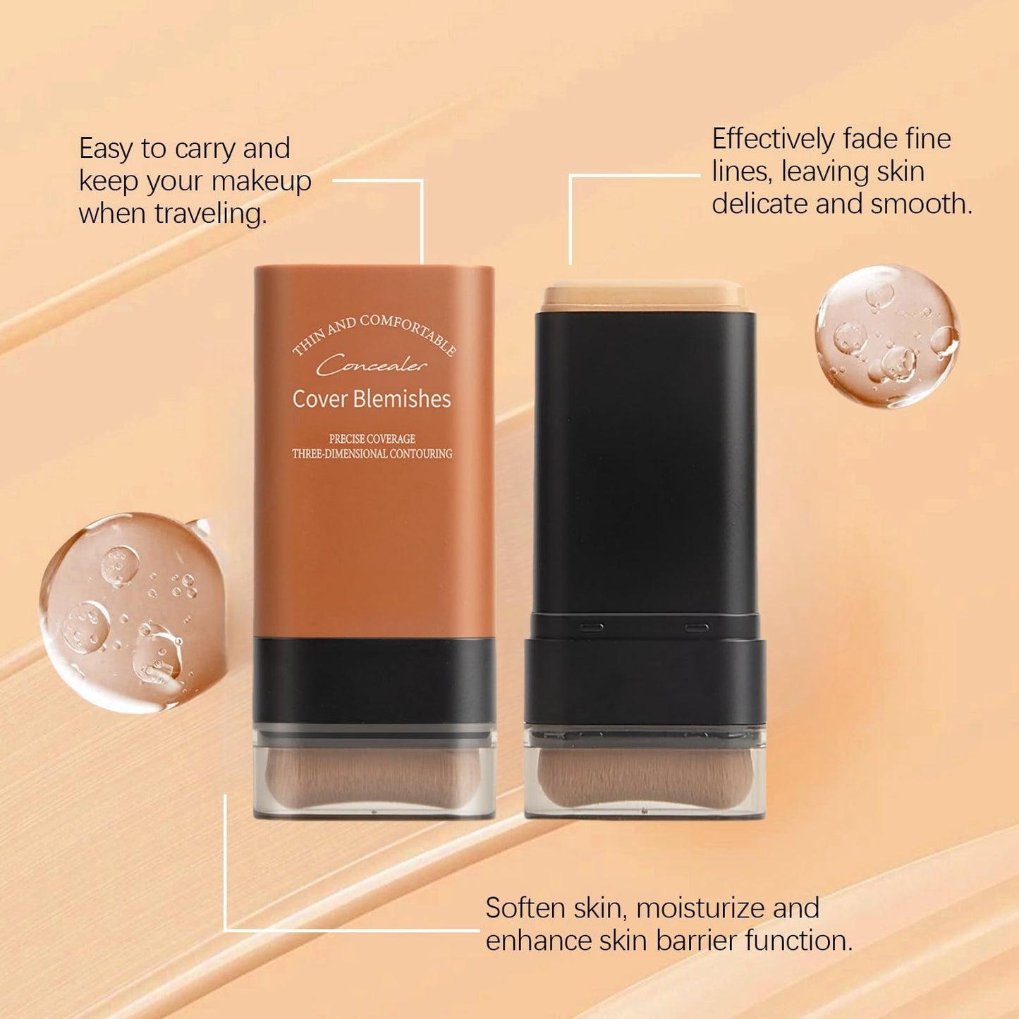 TONISABERY Makeup Foundation Stick,Foundation Stick with Built-In Foundation Brush,Full Coverage Foundation Stick,Foundation for Mature Skin,Long Lasting Make Up Foundation,Multi-Use Skin Tint Foundation,02