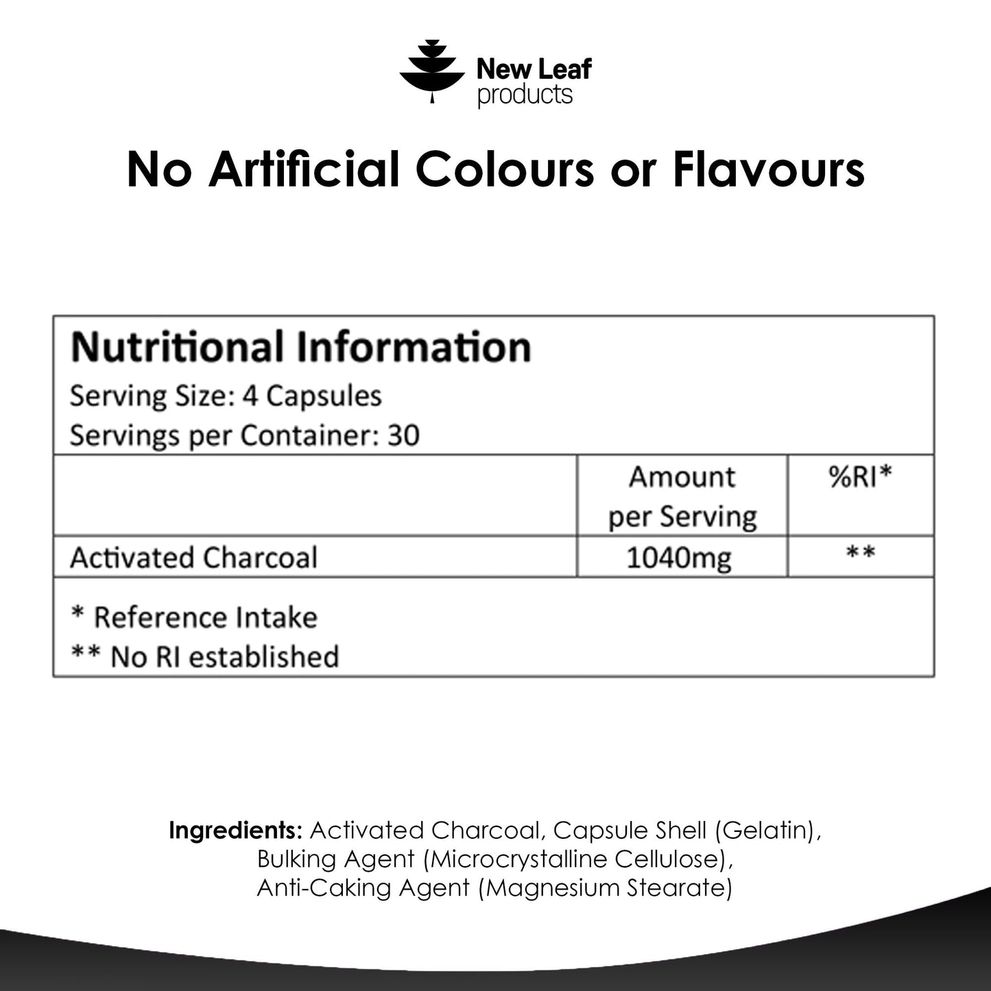 NEW LEAF PRODUCTS Activated Charcoal Capsules - 120 High Strength Activated Charcoal Tablets Alternative - 1040mg Per Serving, Helps Reduce Excessive Flatulence After Eating - Made in UK By New Leaf