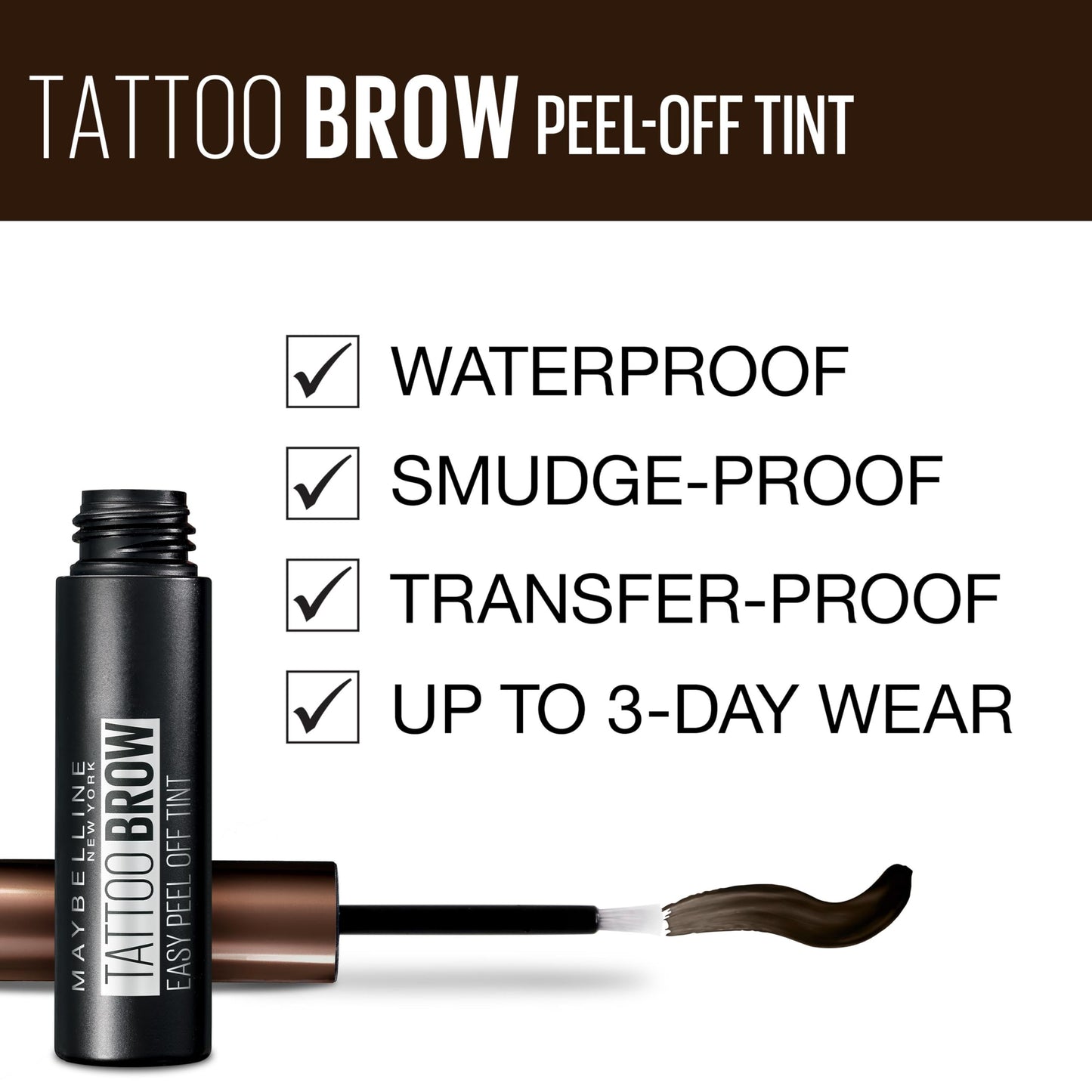 Maybelline New York Tattoo Brow Peel Off Eyebrow Gel Tint, Semi-Permanent Colour, Waterproof, Lasts up to 3 Days, Colour: Dark Brown, Duo Bundle