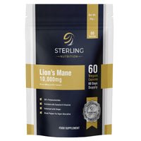 Extra Strength Lions Mane Tablets - Vegan Capsules for Adults, Pack of 60 Supplements (2 Months) | High Strength 10000mg, B Vitamins, Black Pepper & Ginger to Support Brain Health | STERLING NUTRITION