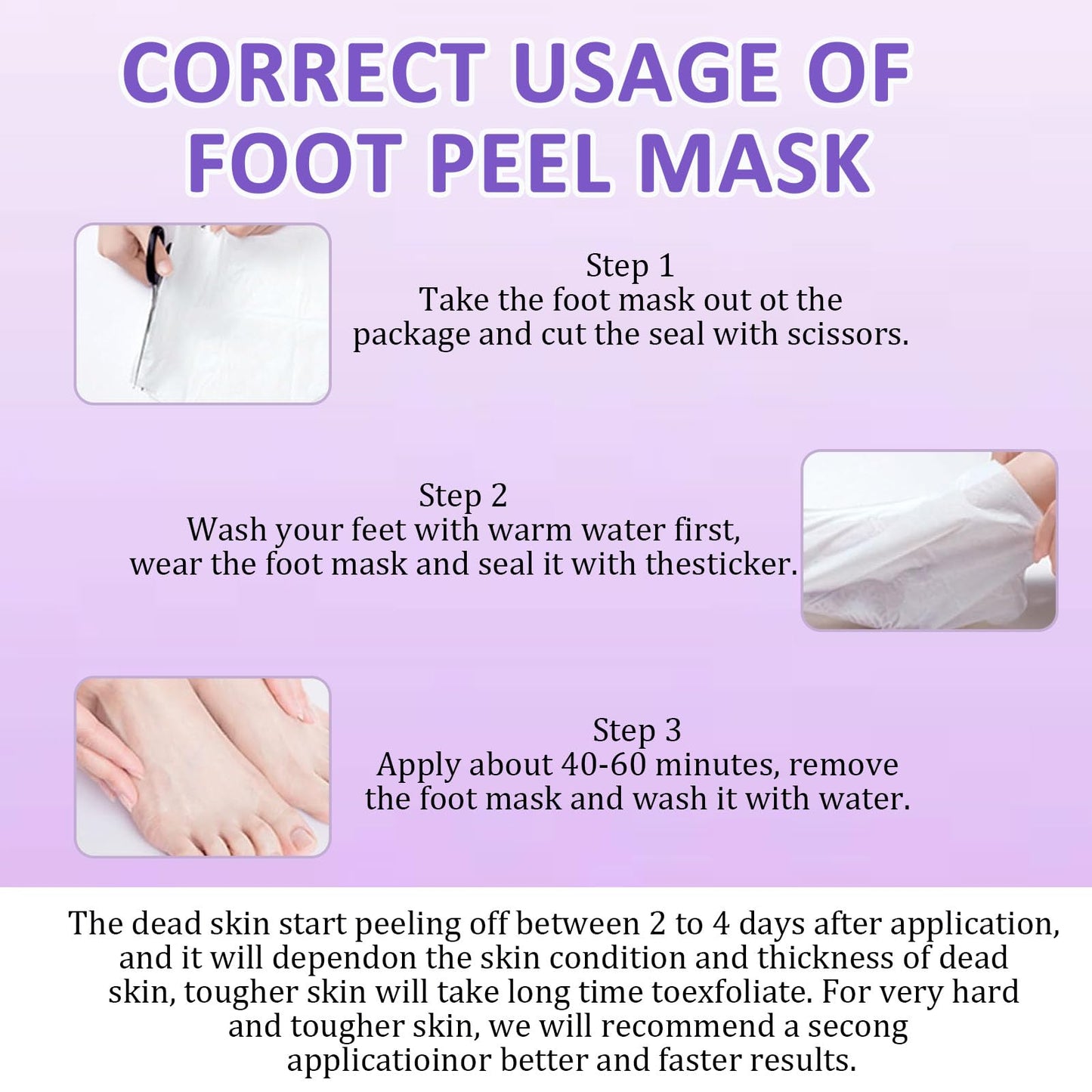 Nadiaen 4Pack Foot Peel Mask for Hard Skin, Exfoliating Foot Peel Mask, Callus Remover, Foot Care Mask for Cracked Heel, Dead & Dry Skin, Moisturizing Feet Peeling Mask for Women&Men - Lavender