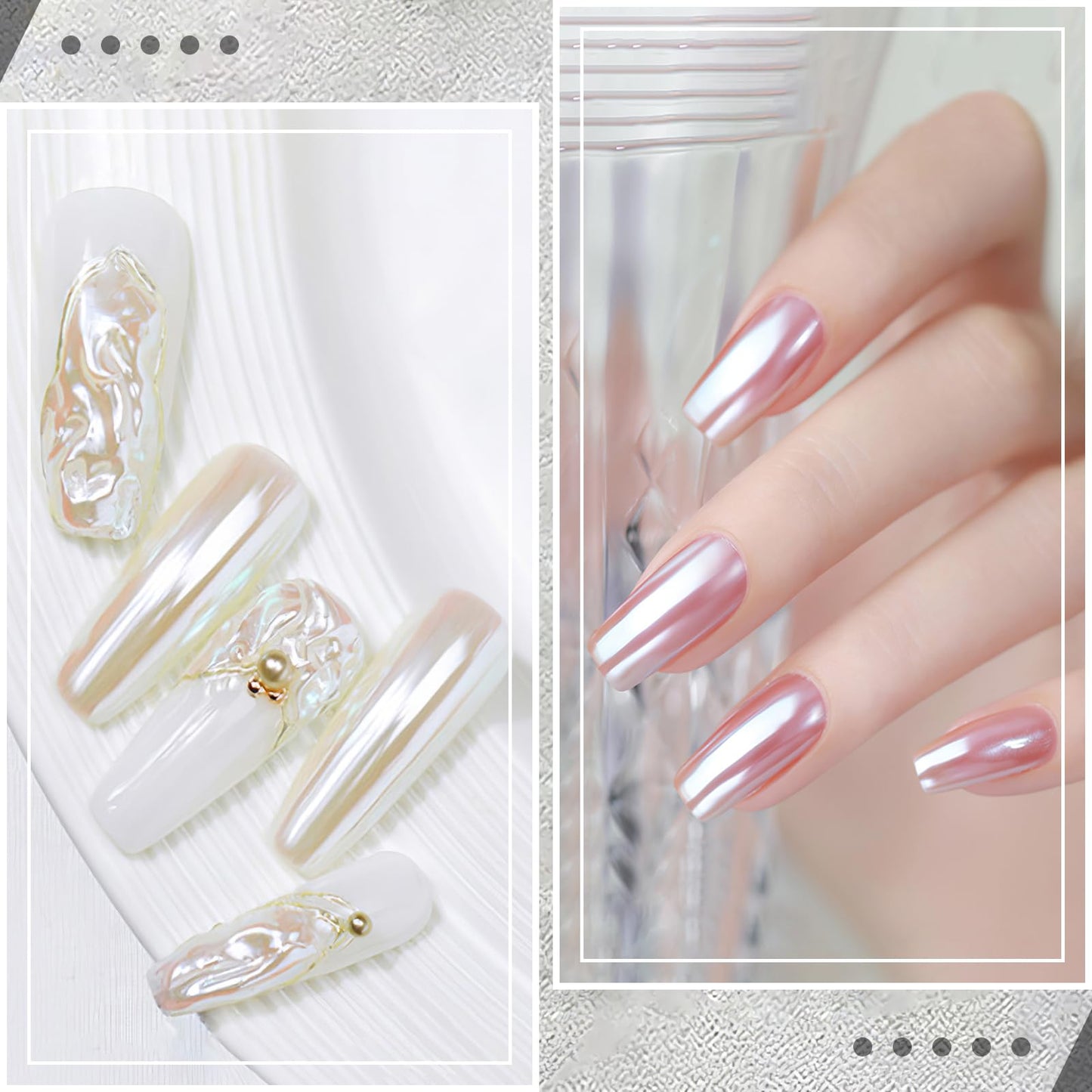 Upgrade Glassy Pearl Nail Powder - GJNL High Gloss White Pearlescent Chrome Powder, Glazed Donut Clear Moonlight Effect Iridescent Powder for Nails