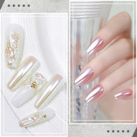 Upgrade Glassy Pearl Nail Powder - GJNL High Gloss White Pearlescent Chrome Powder, Glazed Donut Clear Moonlight Effect Iridescent Powder for Nails