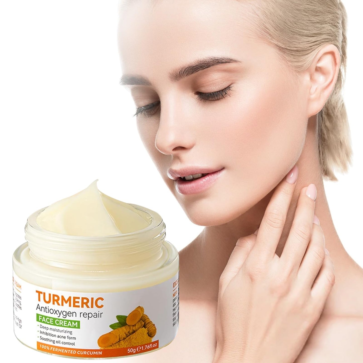 Bisienya Turmeric Face Cream,Hydrating Face Cream,Moisturize and Fade Fine Lines, Improve Skin Texture, Elasticity and Firmness, and Reduce Dull Skin Tones(50g)