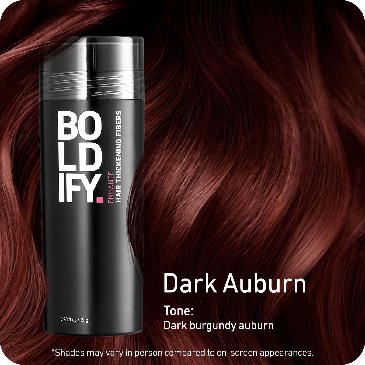 Boldify BOLDIFY Hair Fibres for Thinning Hair (DARK AUBURN) - 28g Bottle - Undetectable & Natural Hair Filler Instantly Conceals Hair Loss - Hair Powder Thickener, Topper for Fine Hair for Women & Men