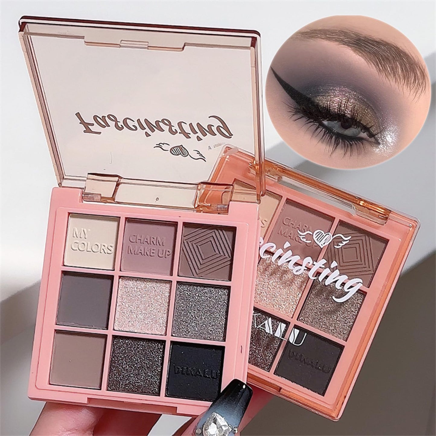 LYNTYAOU Smoky Eyeshadow Palettes Black Silver Pink Eye Shadow Palette, Cool Make-Up Palettes Shimmer for Women Glitter Make up Set, 9 Colour Long Lasting Highly Pigmented Eyeshadow Palette Gift with Brush