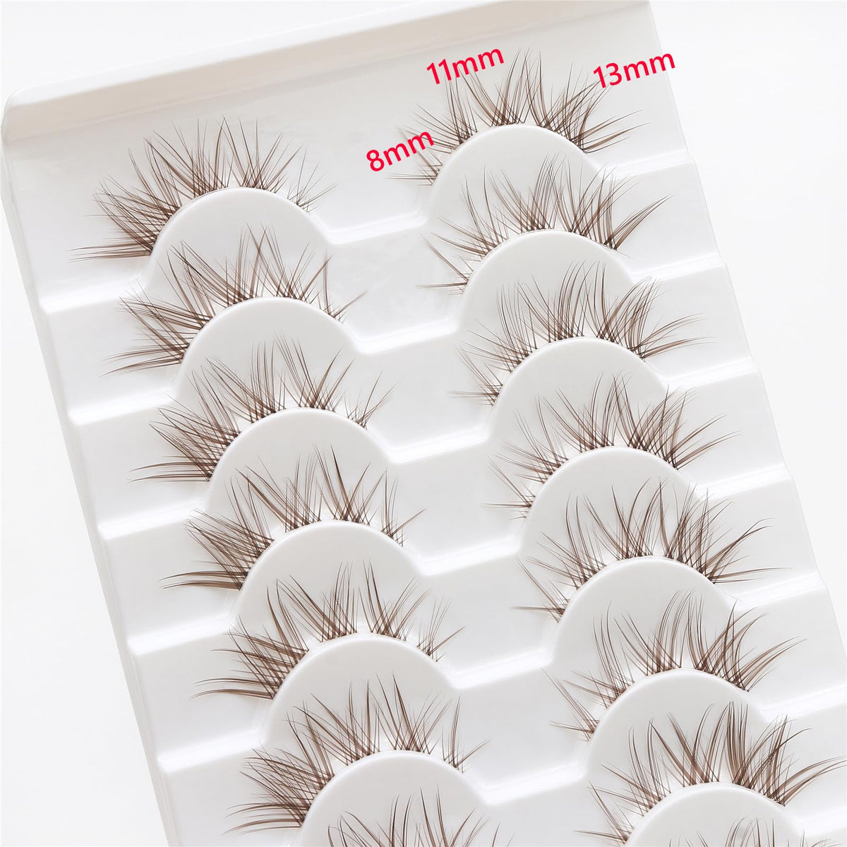 WUZIA 10 Pairs Brown Lashes Clear Band Manga Japanese Anime Cosplay Eyelashes Asian False Natural Look Like Individual Clusters (A02-Cat Eye 8-13mm)