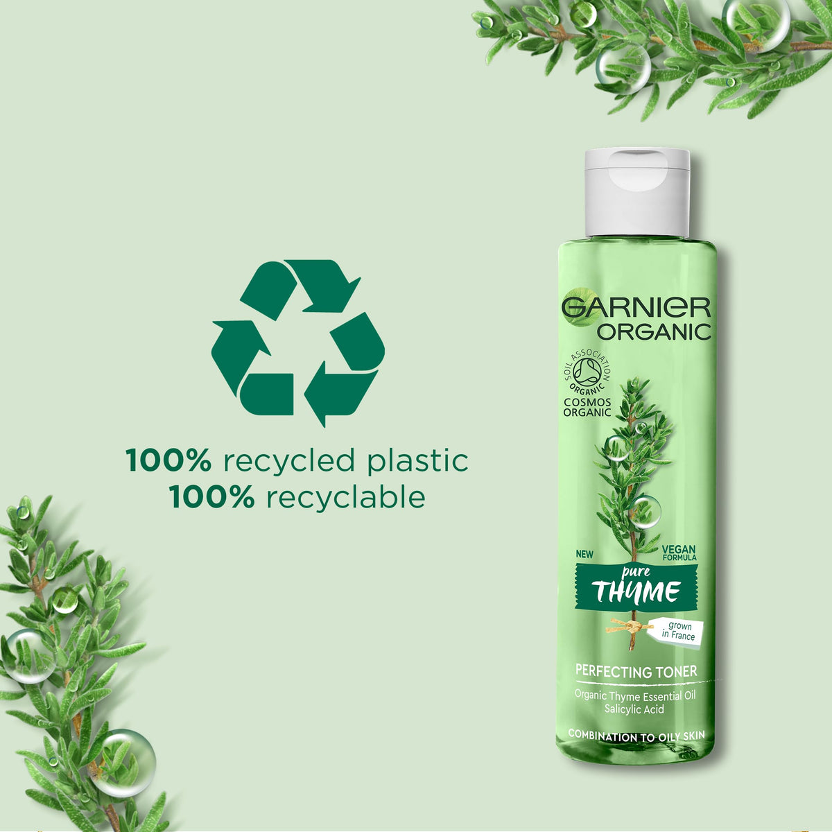Garnier Organic Thyme Purifying and Perfecting Toner for Combination and Oily Skin, Enriched With Salicylic Acid 150 ml (Packaging may vary)