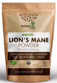 Natures Root Nature’s Root Organic Lion’s Mane Mushroom Powder 200g – 100% Fruiting Body (Hericium erinaceus) – Finely Milled Vegan Mushroom Powder for Coffee, Smoothies & Hot Drinks – No Fillers