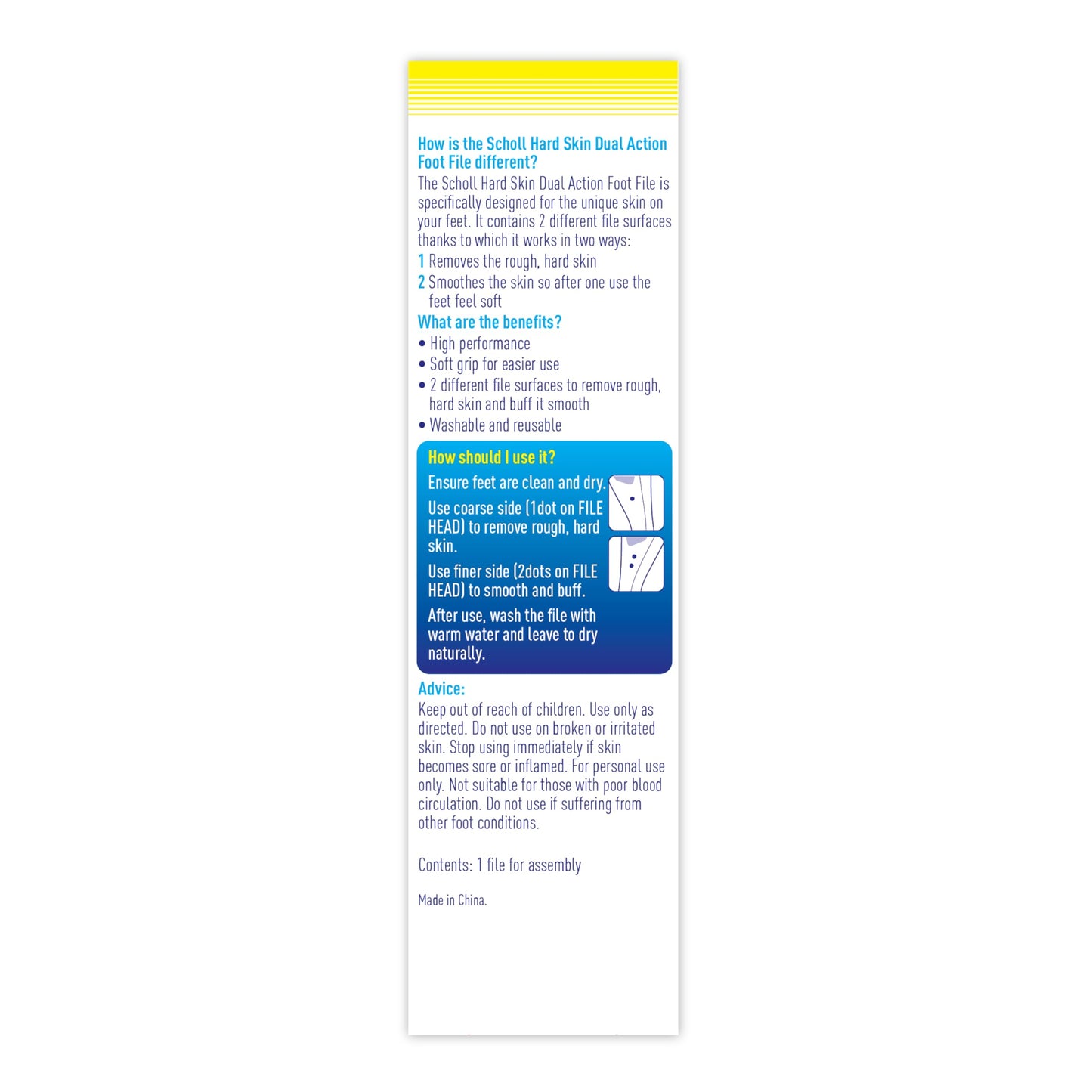 Dr. Scholl's Scholl Hard Skin Dual Action Foot File - Hard Skin Removal and Rough Skin Smoothing for Soft Feet, Double-Sided with Coarse and Fine Sides, Extendable Soft Grip Handle, Washable & Reusable, 1 Unit