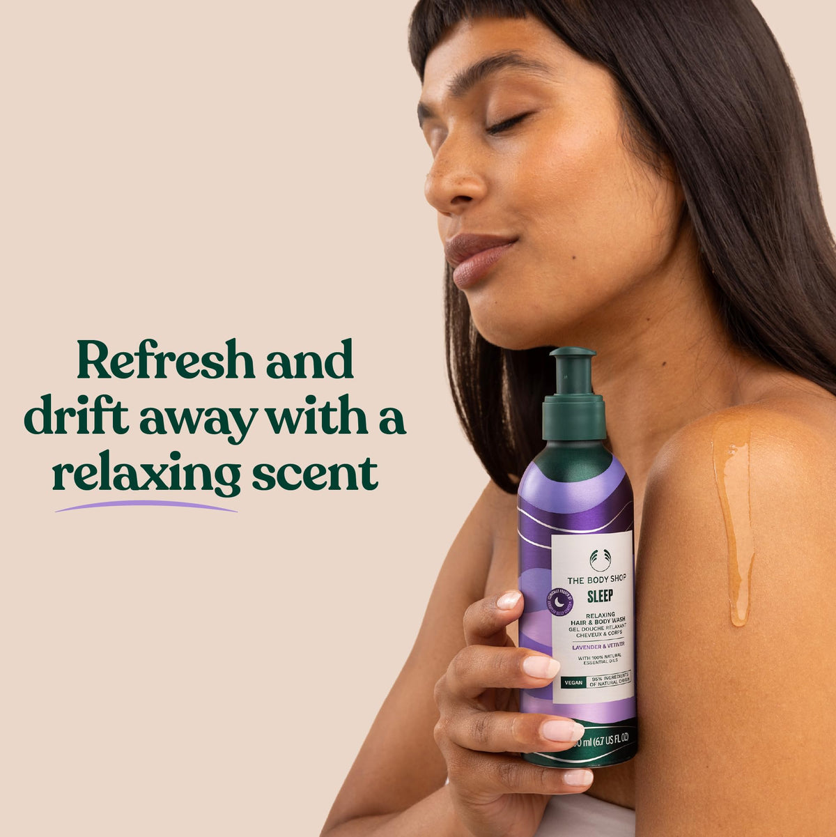 The Body Shop Sleep Relaxing Hair & Body Wash (1x 200ml), Aromatic Cleanser with Lavender & Vetiver Essential Oils, Vegan Body Wash for Bedtime Routine, 95% Natural Origin Ingredients