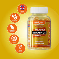 Nutrigums Vitamin D3 1000iu Gummy | High Strength | 60 Vegan Gummies | Suitable for 12+ Years | Lemon Flavour | Immune, Bones & Muscle Support by NUTRIGUMS®