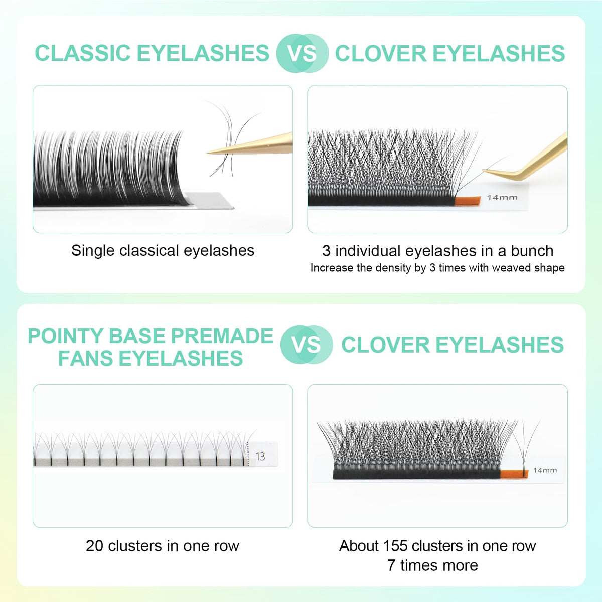 NAGARAKU Eyelash Extensions Cluster 3D Volume Lashes Hand Woven Long Stem 0.07mm D Curl 8-14mm Mix Matte Black Premade Fans 3 Tips False Eye Lash Extension