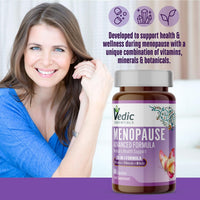 Vedic Essentials Vedic Menopause Supplement | 20 Vitamins, Minerals & Herbs Like Red Clover, Sage, Primrose, Flaxseed, Ginseng | Menopause Support -for Fatigue, Hot Flashes, Mood Swings | UK Made, Vegan, 60 Capsules