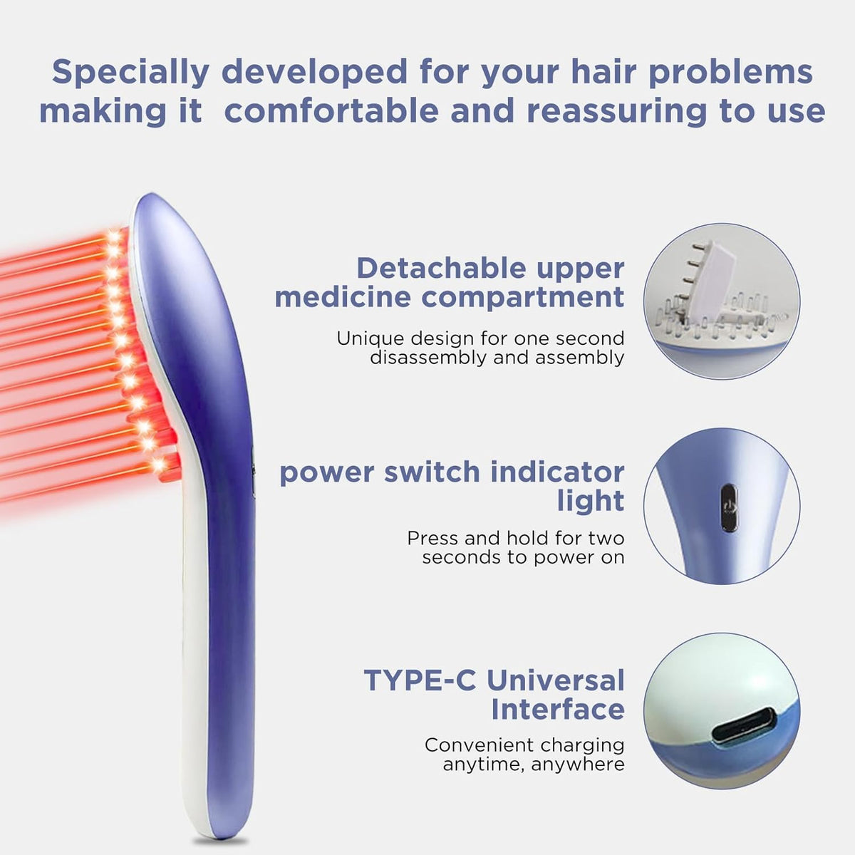 MOJMBSBY Electric Phototherapy Scalp Massager Comb for Hair Growth,Hair Regrowth Brush for Her Him Gifts,USB Anti Hair Loss Head Care Electric Comb Brush for Mother