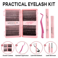 LYMYBETY Individual Eyelashes Kit, 392Pcs 4 Styles D Curl Mix9-16mm Soft Natural Cluster Lashes, with Eyelash Glue & Tweezers, DIY Lash Extensions for Christmas, Valentine's Day, Anniversary(Eyelash Book Kit)
