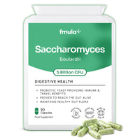 fmula+ Saccharomyces Boulardii Supplement | 5 Billion CFU Yeast Probiotic Capsules with Vitamin D3, Olive Leaf & Biotin for Gut Balance & Immune Support | No Refrigeration Required | UK Made | 90 Capsules