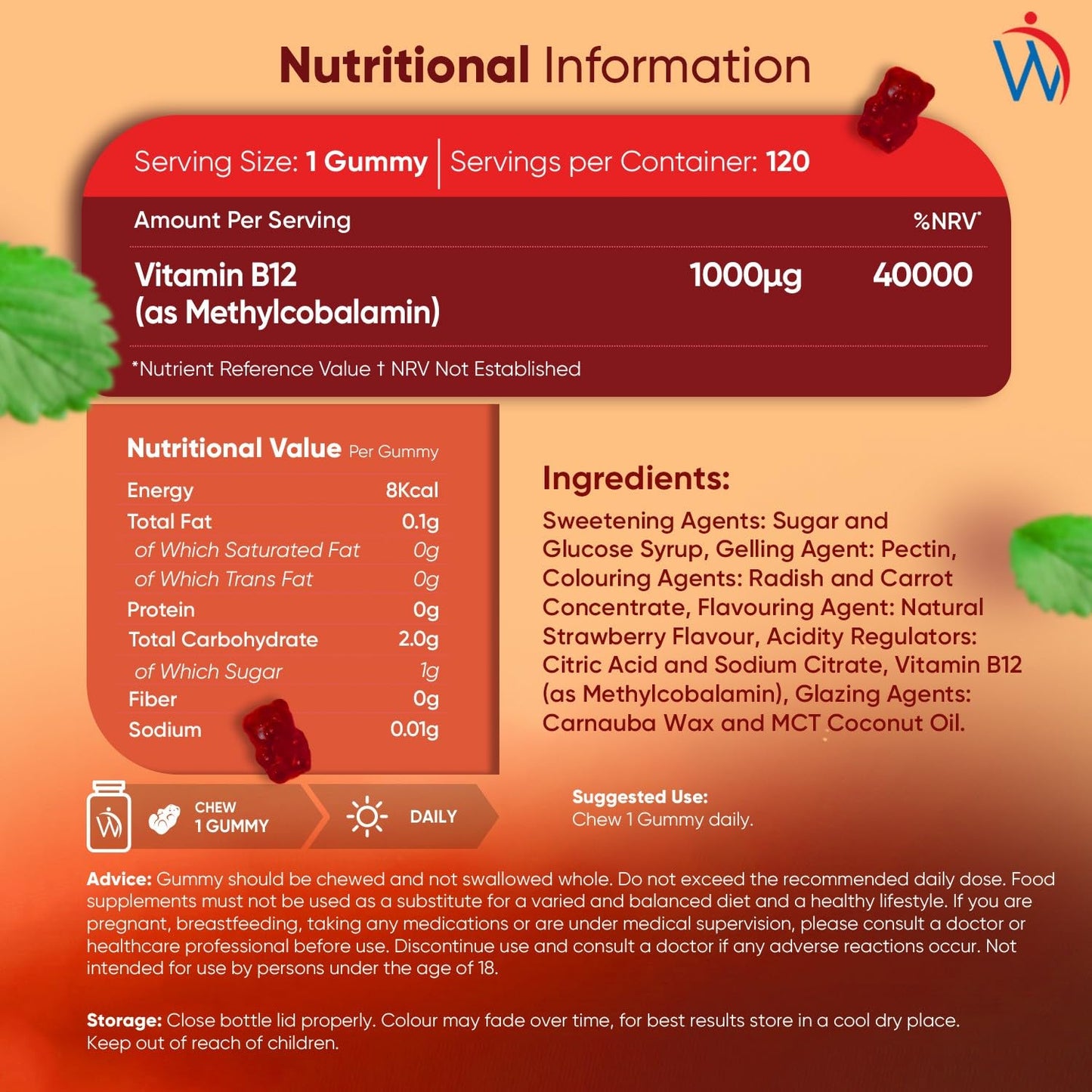 Vitamin B12 Gummies - 120 Gummies - 4 Months Supply - Vegan B12 Vitamin - High Strength Methylcobalamin - 1000mcg - B12 Supplement for Energy & Immunity - Reduction of Tiredness & Fatigue (EFSA)