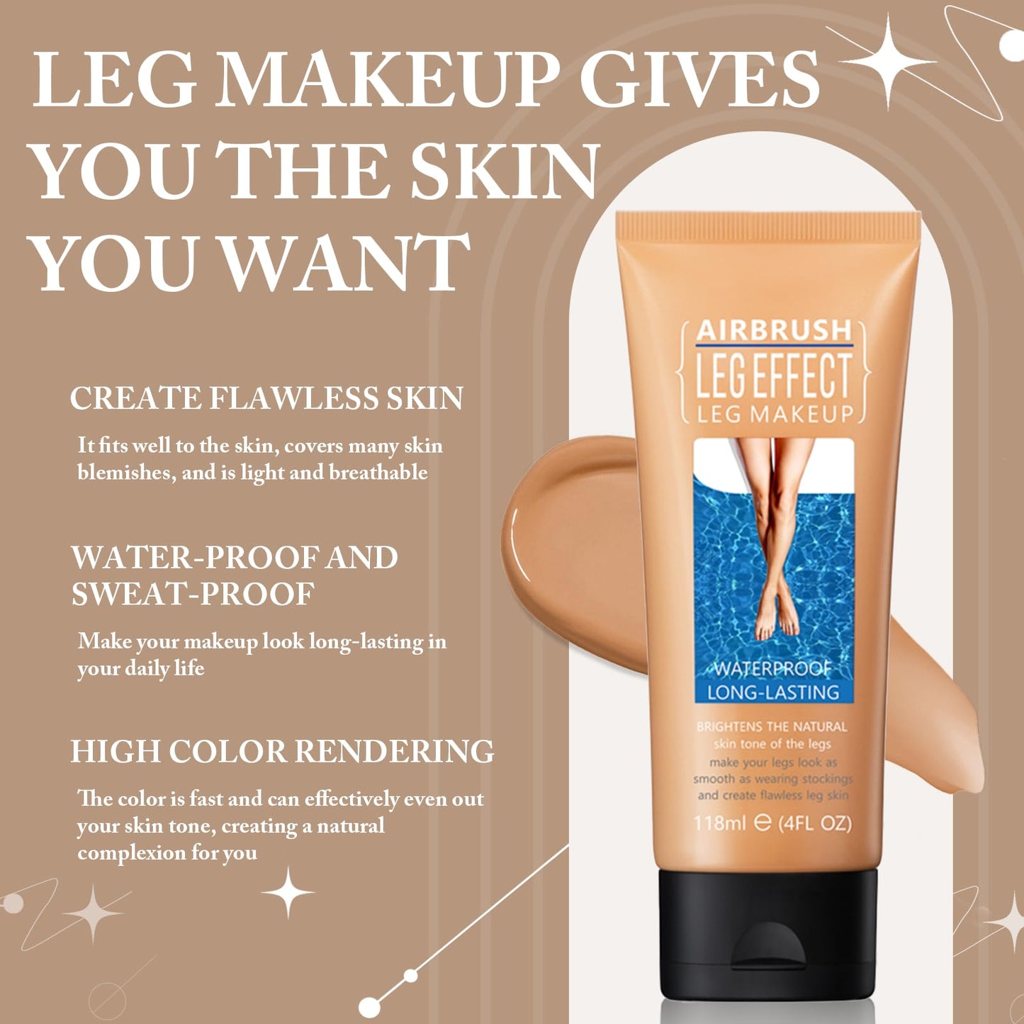 DRTRU Waterproof Leg Makeup No Transfer - Body Concealer to Cover Veins, Scars, Tattoos - Full Coverage, Light, Easy Application (#1 Natural Color, 4 FL OZ)