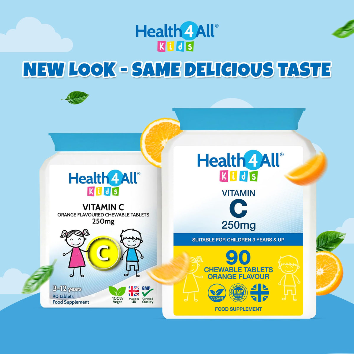 Health4All Kids Vitamin C 250mg, 90 Chewable Tablets for Children 3+, Immune Support