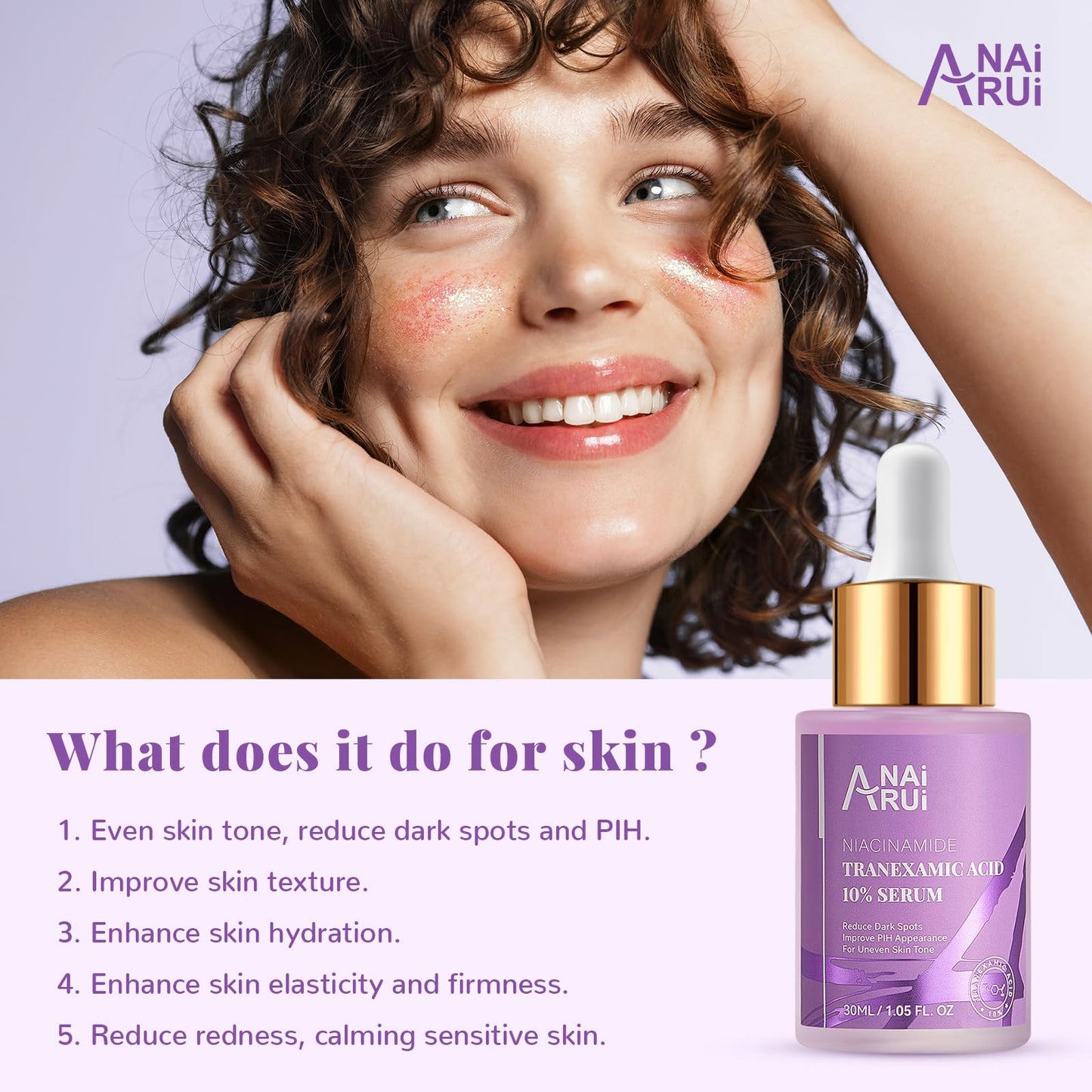 ANAI RUI ANAiRUi 10% Tranexamic Acid Serum 30 ml, Dark Spot Correcting Serum with Tranexamic Acid + Hyaluronic Acid + Niacinamide, Targets Hyperpigmentation, Even Skin Tone