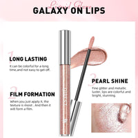 QUIWEN Glitter Lip Gloss Metallic Diamond Glitter Liquid Lipstick Pink Shimmer Lipstick Waterproof Lightweight Soft Metallic Eyeshadow Lipgloss Long-Lasting Nonstick Cup Pink Lip Gloss Shiny And Sparkle
