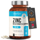 Zinc Supplements with Copper for Men & Women | 50mg Daily | 400 Tablets | 6+ Months | Contributes to Maintenance of Normal Testosterone Levels, Fertility and Reproduction & Metabolism | VitaBright