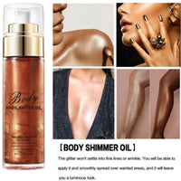 HIVETZ Body Shimmer Oil,Moisturizing Body Highlighter Makeup,Waterproof Liquid Luminizer, Non-Sticky Body Glow Shimmer Lotion,Body Smooth Light Shimmer Glow Oil for Face and Body,80ml (#04-Golden Brown)