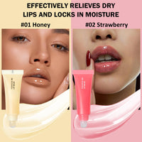 Prreal 2PCS Lip Balm Set, Moisturizing Lip Mask, Glossier Lip Balm, Strawberry Honey Lip Oil, Squeeze Lip Balms, Juicy Bomb Lip Gloss for Lip Care(Honey+Strawberry)