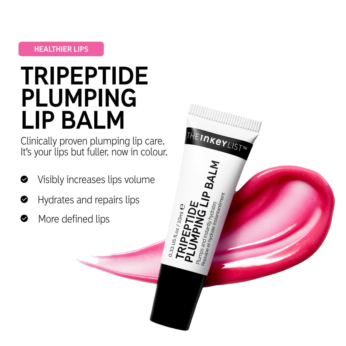 The INKEY List The Inkey List Tripeptide Plumping Lip Balm 10ml | Clinically Proven Plumping Tinted Lip Care | Hydrates Dry Cracked Lips | Vegan & Cruelty Free | Pink Tint