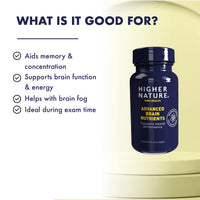 HIGHER NATURE Higher Nature - Advanced Brain Nutrients - Aids Memory & Concentration - Supports Nervous System - Gluten Free - Vegan & Vegetarian - 90 Capsules