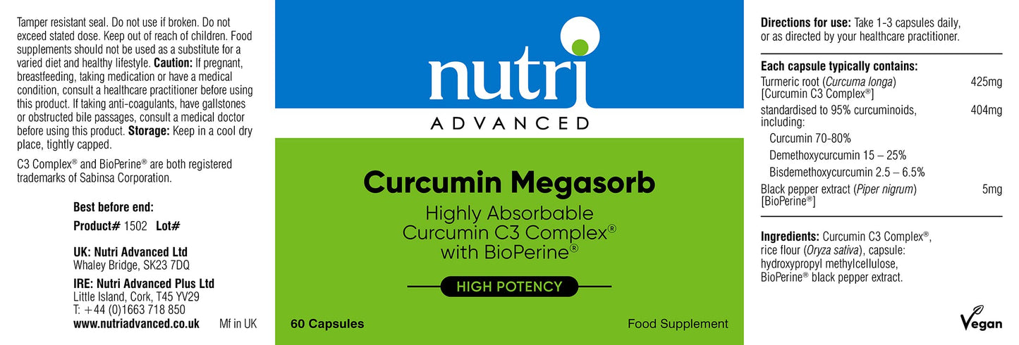 Nutri Advanced - Curcumin Megasorb - Highly Bioavailable Curcumin + Black Pepper Extract - 60 Tablets