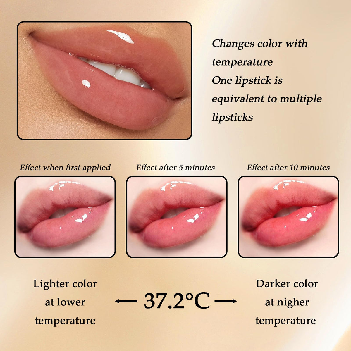 Kenmohuo Transferproof Colour Changing Lipstick, Long Lasting 24H Lipstick, Moisturizing Glossy Tinted Lip Gloss with Gold Foil, Temperature Reactive Lip stick for Women, Non-Sticky, Kiss-Proof