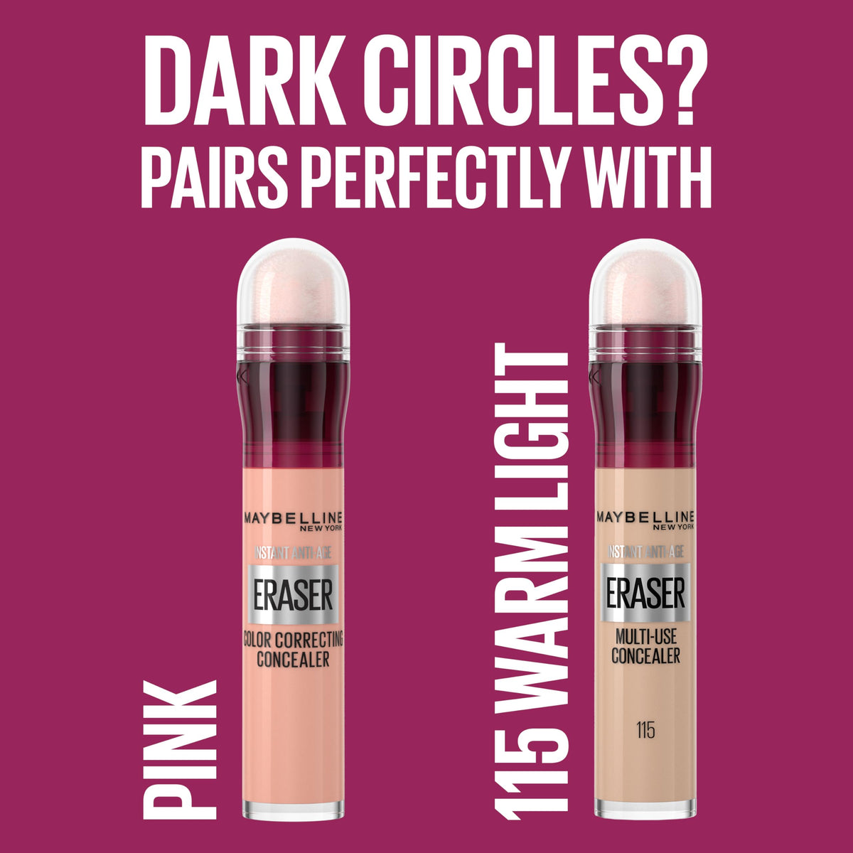 Maybelline Instant Anti-Age Eraser Eye Concealer for Face, Dark Circles, Blemish & Fine Lines Concealer, Full Coverage, Dermatologist Tested, Suitable for Sensitive Skin, Shade: 115 Warm Light