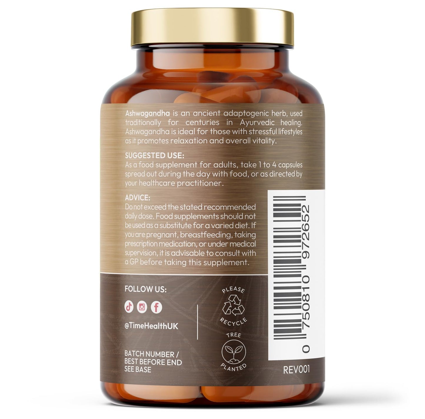 Time Health Ashwagandha - 10% Withanolides - Maximum Strength - Maximum Benefits - UK Manufactured - Zero Additives - Pullulan (120 Capsules)