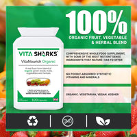 Vita Sharks VitaNourish Organic. Nutrient-Dense Potent Vegan Whole Food Supplement for Total Immunity. Essential Vitamins & Minerals from 100% Organic Kosher Fruit, Vegetable & Herbal Blend