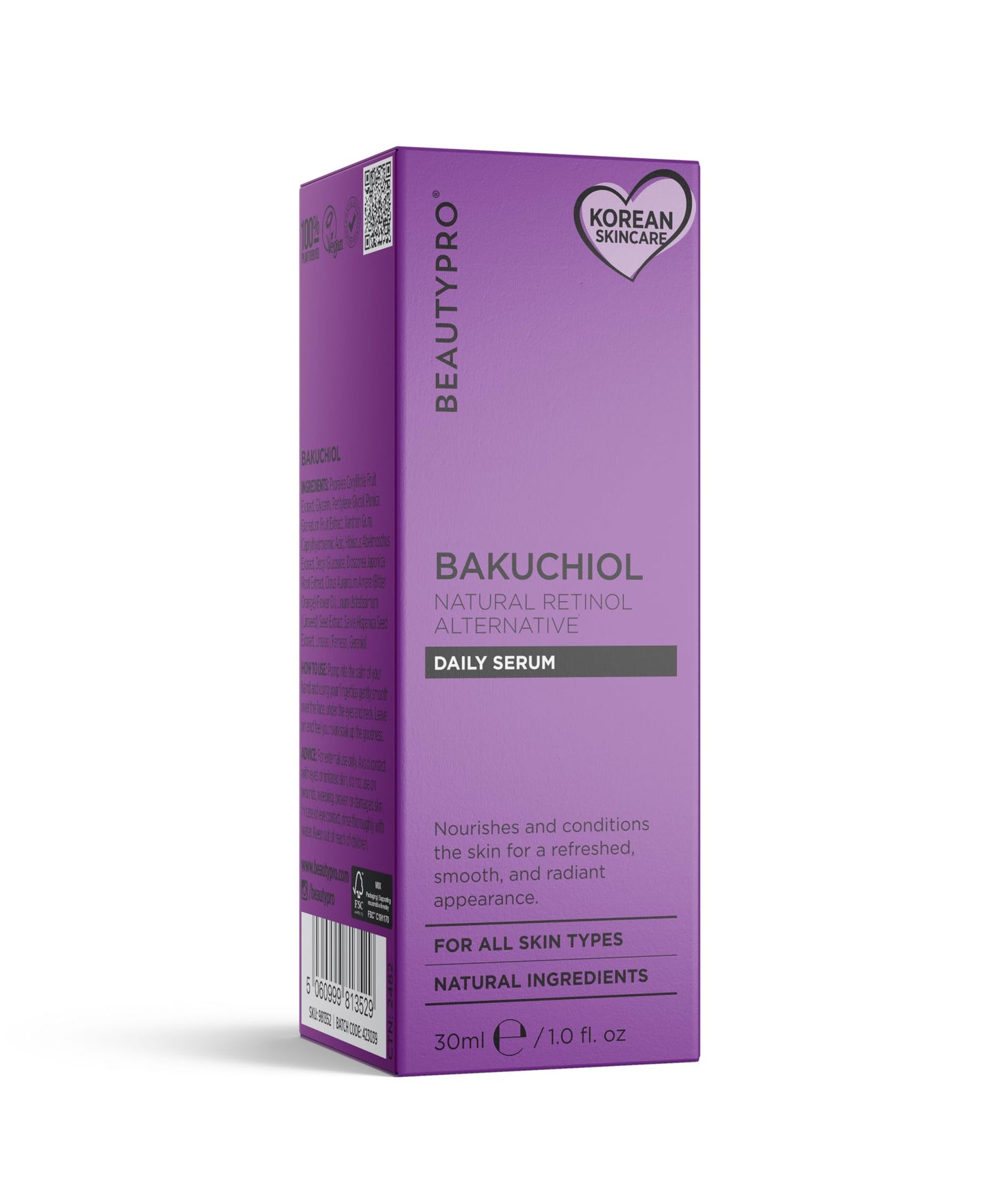 BEAUTYPRO BAKUCHIOL Serum 30ml Natural Retinol Hydrating Formula Nourishing Korean Skincare Water-Free Vegan Ingredients Multi Award Winning Brand